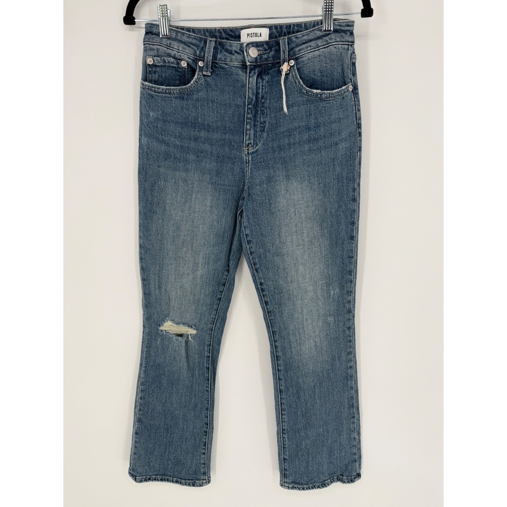 PISTOLA LENNON HIGH RISE CROPPED BOOTCUT JEAN SIZE 27 DISTRESSED DENIM